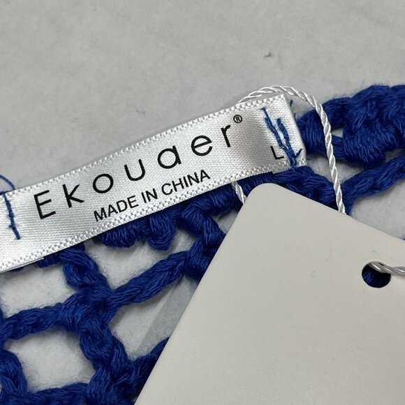 Ekouaer Beach Top Women L Blue Crochet Tank‎ Fringe Coverup Boho Hippie Festival - Picture 7 of 8